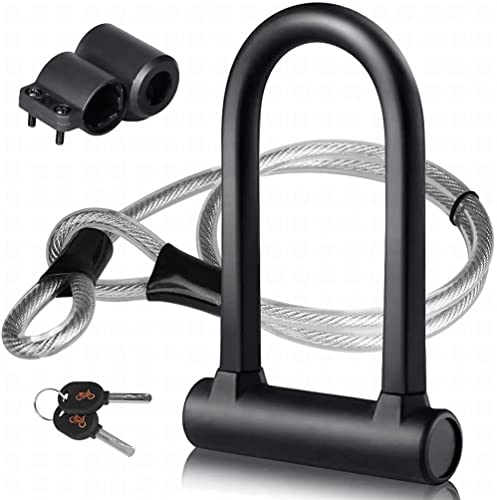 Candado en U, U Lock DINOKA Candado Bicicleta Alta Seguridad de 16mm con Abrazadera de Soporte + 1200mm de Cable de Acero trenzado flexible.