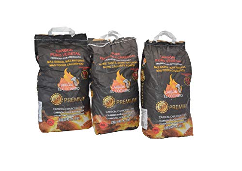 Carbón Puro Vegetal Premium 9kg. para Barbacoa y Cocina de leña. Composición de 3 Bolsas de 3kg.