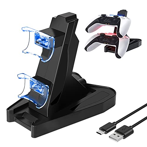 Cargador de Controlador para PS5, estación de Carga Dual para Controlador con indicador LED Base de Soporte de Cargador rápido USB Dual Compatible con PS5 Controladores DualSense