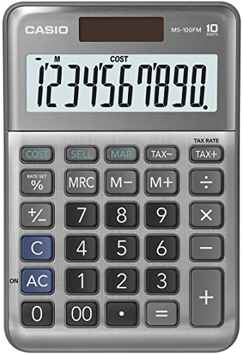 CASIO MS-100FM Calculadora de Escritorio de 10 dígitos, Frente de Metal, impuestos, Costo/Venta/margen