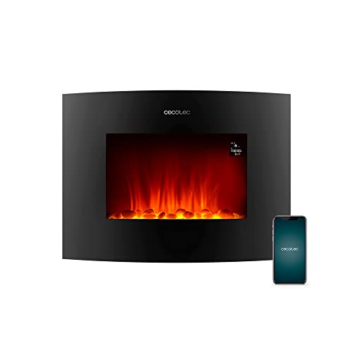 Cecotec Chimenea Eléctrica Ready Warm 2250 Curved Flames Connected. 2000 W, Tamaño 22", WiFi, 2 Niveles de Potencia, Mando a Distancia, Panel Curvo, Temporizador, 20 m2