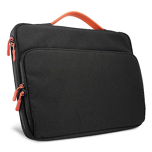 CELLONIC Funda portátil universal para ordenadores portátiles de 14.1" a 15.1" - Maletín para laptops negro de Poliéster con asa naranja, compartimento para accesorios y doble cremallera