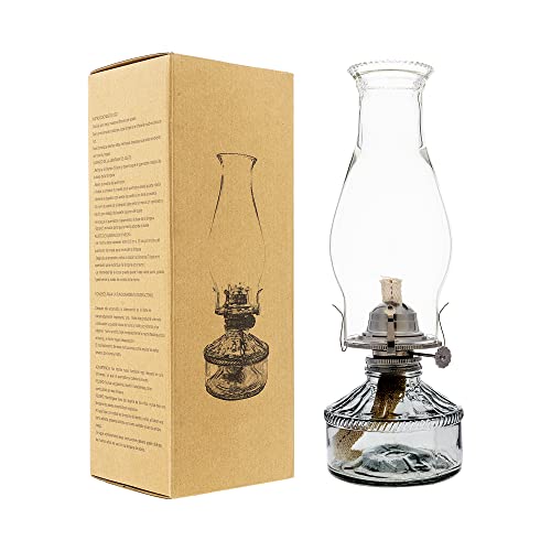Centén - Lámpara de Aceite, Quinqué Antiguo de Parafina o Queroseno en Cristal, para Decoración Clásica del Hogar, Mecha Regulable - 380 ml