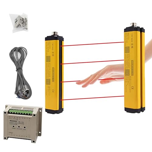 CGOLDENWALL Sensor de cortina de luz de seguridad, sensor de pantalla de luz, detector de radiación infrarroja, protector de punzón de rejilla de seguridad, protección de manos (haz: 4, paso del haz: