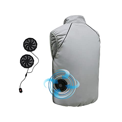 Chaleco de ventilador de refrigeración chaqueta de aire acondicionado ropa de protección solar portátil camisas de hielo pesca ciclismo chaleco, gris, XL