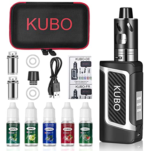 Cigarrillo electrónico Kit Cigarro electrónico y 5x10 ml E líquido 80W Mod con 0,5 Ohm/ 2 ml Atomizador 2000 mAh Batería Vape, Pantalla LED de vatio ajustable 0,0mg nicotina E Cigarette LZ80W - Negro