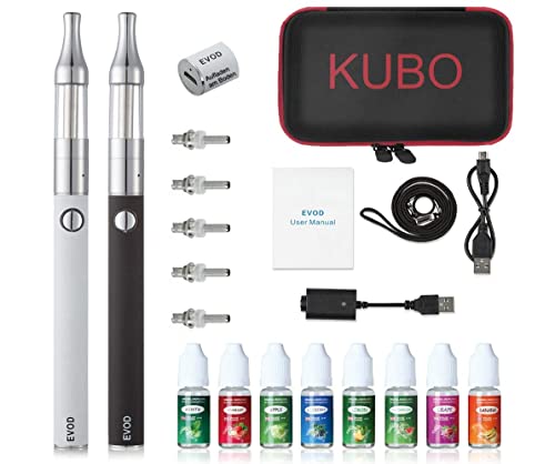 Cigarrillo electrónico Kit E Cigarette Cachimba/Kit doble: 2x batería EVOD 1100mAh + 2x atomizador Mini Protank + 5x bobinas adicionales + 8x10ML e-líquido sin nicotina (2 piezas negro + blanco)