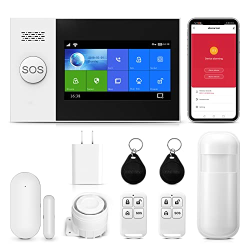 Clouree Sistemas de Alarma para el hogar, 4G WiFi Sistema de Alarma inalámbrico para el hogar con Sirena/Sensor de Movimiento PIR/Controles remotos/Sensor de Puerta/Ventana(8 Piezas)