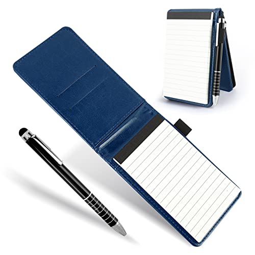 Cobee Cuaderno de bolsillo con bolígrafo, mini bloc de notas de cuero, cuaderno pequeño portátil con bolígrafo de metal para oficinas, escuelas, restaurantes (azul)