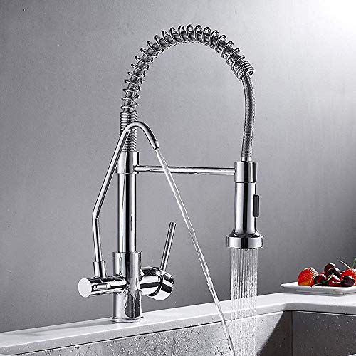 Cocina moderna de metal cepillado, lavado y extracción de resorte y frío, un solo orificio se puede conectar al purificador de agua, 2 funciones, elegante