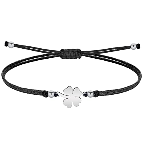 coitgo-Pulsera con amuleto de la Suerte y Protección Acero inoxidable- Pulsera Mujer o Hombre - Pulsera Trebol de cuatro hojas - Pulsera Hilo Encerado Hecho a Mano (Trebol de Suerte Plateado)