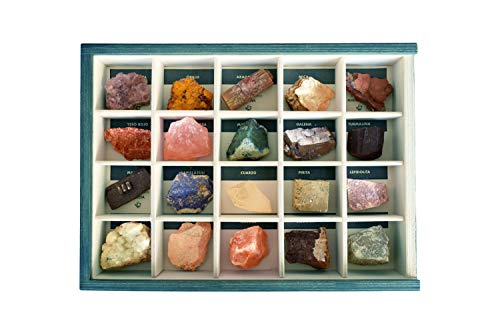 Colección de 20 Minerales del Mundo Premium Extra Grandes en Caja de Madera Natural - Minerales Reales educativos de Gran tamaño con Hoja de descripción. Kit Geología para niños