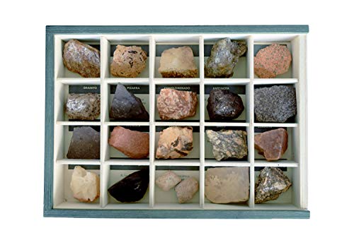 Colección de 20 Rocas Ígneas, Sedimentarias y Metamórficas Premium en Caja de Madera Natural - Rocas reales educativas de gran tamaño con hoja de descripción. Kit Geología para niños