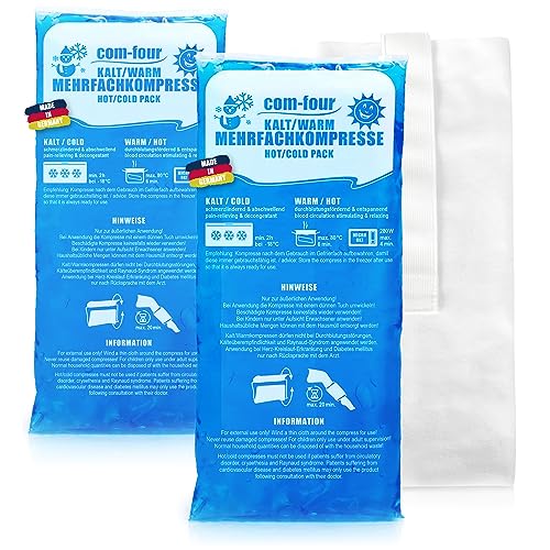 com-four® 2x compresas múltiples grandes con funda polar reutilizable de primera calidad, compresas frías y calientes con gel cool pack, funda protectora con banda elástica - Made in Germany