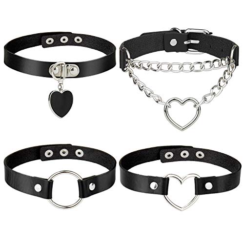 Comius Sharp Collar de Gargantilla PU, Juego de 4 Piezas Gótico Gargantillas de Cuero Estilo Punk, para Mujer