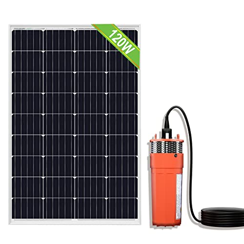 Conjunto de bomba de pozo profundo con panel solar de 120 W, sumergible de 12 V (96 W) para riego, bombeo.