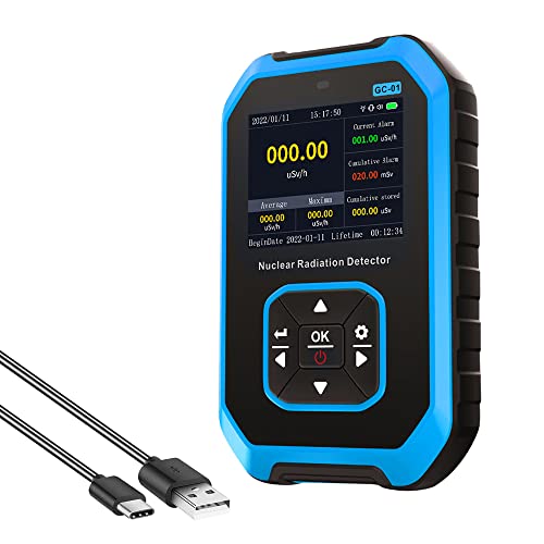 Contador Geiger Weytoll Medidor Geiger Detector de Radiación Nuclear X γ β Rays Máquina de monitoreo en tiempo real Pantalla LCD con función de alarma de sonido y vibración - Azul