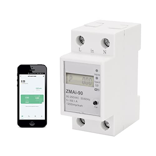 Contador inteligente KKnoon Contador de Energía Inteligente Wi-Fi Din Rail Monofásico Consumo Energético Contador Kwh Vatimetro Funciona con Alexa y Google Home