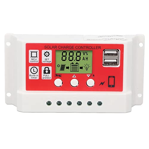 Controlador de carga solar 10A/20A/30A, regulador de panel solar, regulador de carga fotovoltaica de batería de litio PWM Pantalla LCD 12V/24V(30A)