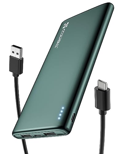 Coolreall Power Bank 10000mAh, Delgado & Ligero Bateria Externa, USB-C Entradas/Salidas (3,0A) y 2 Salidas USB-A (2,4 A) Cargador Portátil Compatible con iPhone, Samsung, Xiaomi, Huawei, Airpods etc