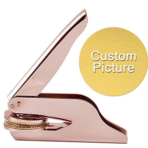 CRASPIRE Sello de sello en relieve personalizado, sello oficial de 40 mm, imagen de logotipo personalizado para certificados, bodas, libros, sobres (oro rosa)