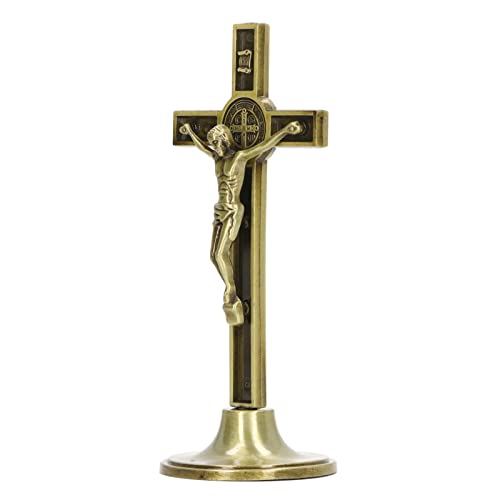Crucifijo Pared Crucifijo Católica Hermoso Cruz Católica Vertical de Metal de Aleación de Zinc para Mesa, Colgar a Mano, Diseño Floral Religioso, Decoración del Hogar, Sala de Estar(Color Cobre)