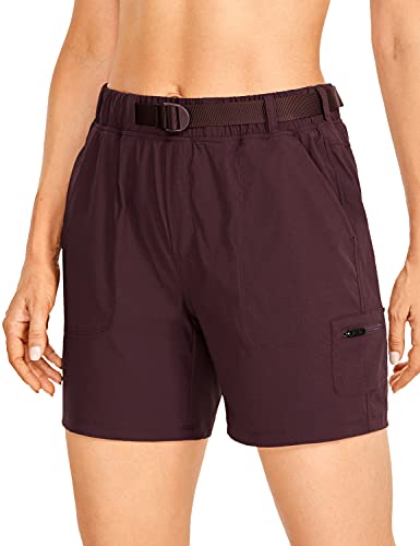 CRZ YOGA Bermudas de Senderismo Ligeras para Mujer Shorts Casuales de Cintura Alta con Bolsillos - 15cm Adobe Oscuro 40