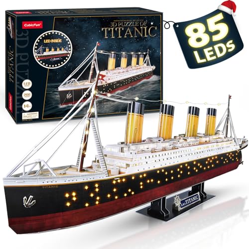 CubicFun Puzzle 3D LED 88CM Titanic - Barco Modelo Titanic Juguetes para Adultos y Adolescentes, 266 Piezas