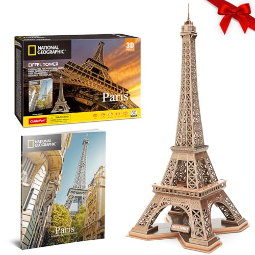 CubicFun Puzzle 3D Torre Eiffel de París Gran Arquitectura Maquetas para Construir Kits de Construcción con Folleto de National Geographic, 80 Piezas