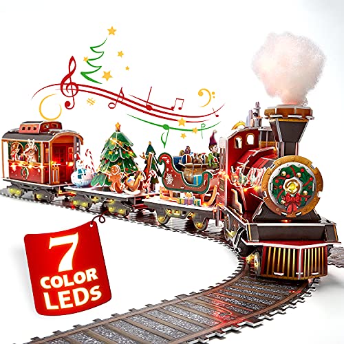 CubicFun Puzzle 3D Tren Navidad con Luces y Sonidos, Tren Juguete de Navidad Decoración de Arbol Juego Familiar Regalos Originales para Mujer Hombre Niños, 218 Piezas