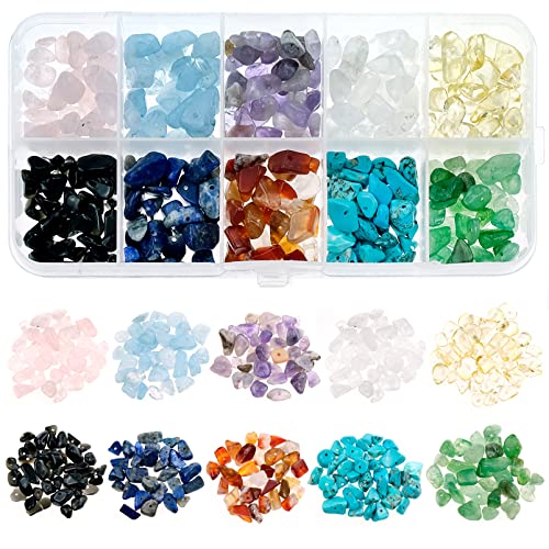 Cuentas de Piedras Preciosas, 300 Piezas Cuentas de Cristal Irregular con Agujero,Piedras Naturales en Forma de Chip para Manualidades, Accesorios para Bijouterie(10 Colores)