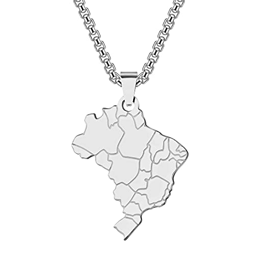 cxwind Collar de mapa de Brasil, collar con colgante de continente de Brasil, collar personalizado de Brasil, regalo de joyería brasileña, Acero inoxidable