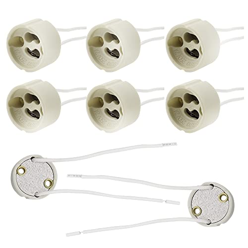 CYUaoao 6 Piezas Portalámparas para Bombillas GU10 Led Casquillo Portalámparas de Cerámica 2A 250V Cable de Silicona Soporte para Lámparas GU10 y Foco LED - Blanco [Eficiencia Energética de Clase A]