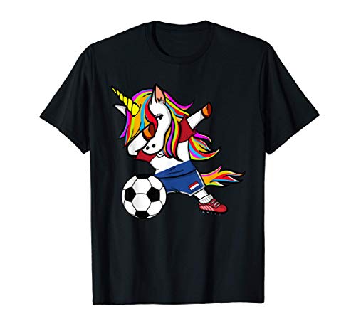 Dabbing Unicorn Países Bajos Fútbol Bandera Holandesa Camiseta