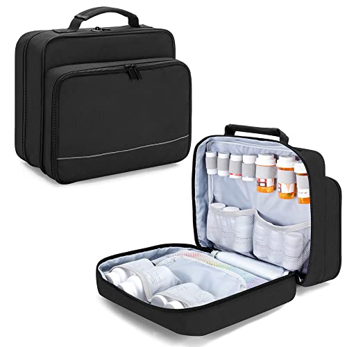 Damero Organizador de botellas de pastillas, bolsa de almacenamiento de medicamentos, organizador de estuches de viaje para medicamentos, vitaminas, suministros médicos,negro