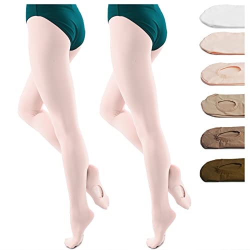 DANCEYOU 2 Pares Medias Ballet Danza para Niñas y Mujer con Pie/Convertible Opaco 70 Den Rosa L