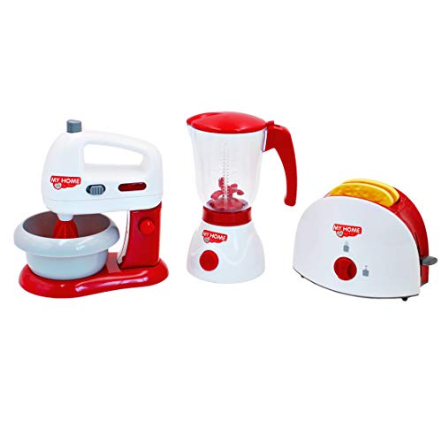 deAO Conjunto de Utensilios Electrodomésticos de Cocina Infantil Accesorios para Cocina de Juguete Incluye Tostadora, Batidora, Licuadora