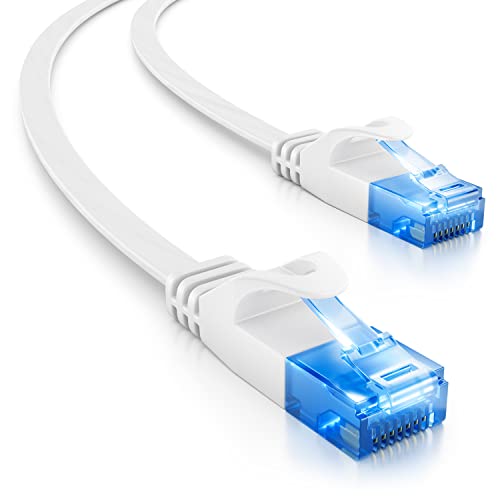 deleyCON 20m Cable de Red Plano CAT6 1000Mbit Gigabit LAN - Cat 6 RJ45 Ethernet Cable de Conexión Cable de Instalación Plano - para Internet Switch Router Modem Patch Panel - Blanco