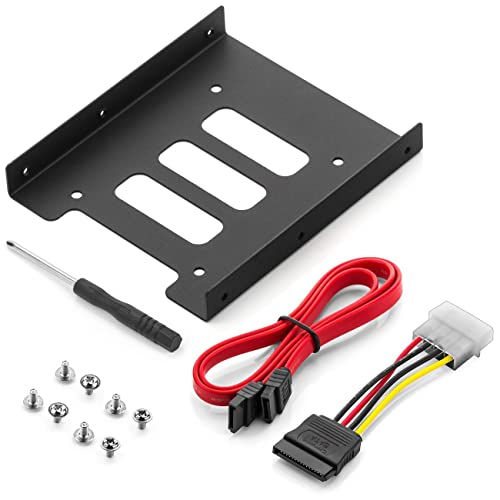 deleyCON Marco de Montaje para Discos Duros de 2,5" Adaptador de SSD a 3,5" Marco Extraíble Marco de Montaje Rieles de Soporte Incluidos Tornillos Cable SATA Adaptador de Corriente y Destornillador