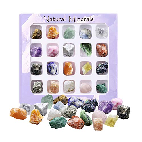 DERCLIVE - Juego de 20 Piezas de Roca y Mineral, colección geología, Cristales de educación de minerales Naturales (20)