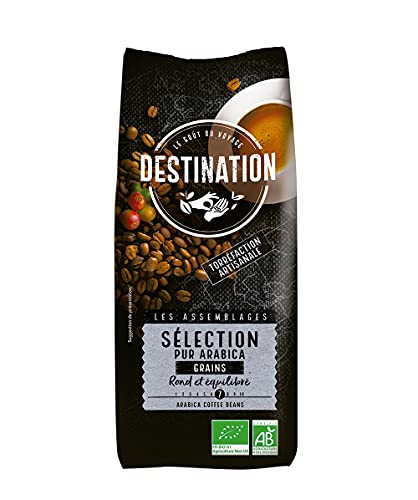 Destination - Café Ecológico en Grano - 1 kg - Café de Especialidad 100% Pur Arábica - Café Orgnánico - Tostado Artesanalmente - Ideal solo o con leche - Intensidad Alta