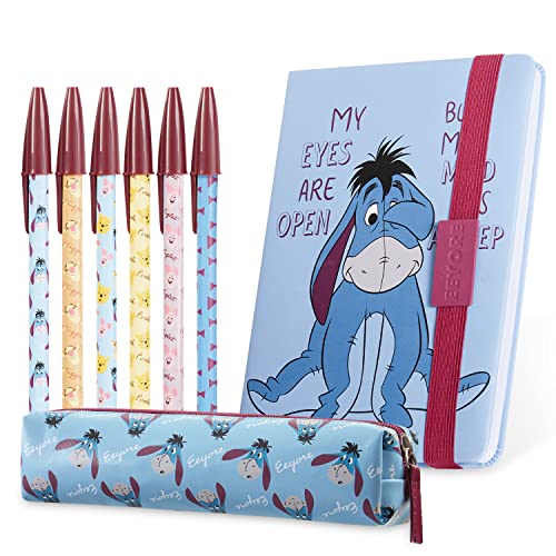 Disney Papeleria Bonita Set Material Escolar y Papeleria Kawaii Cute con Libretas Bonitas Estuche Boligrafos, Regalos Niñas Mujer Mickey Minnie Igor Winnie Pooh Mandalorian (Blau Eeyore)