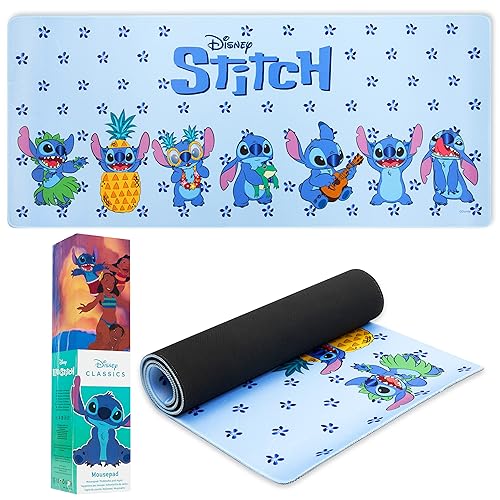 Disney Stitch Alfombrilla XXL para Ratón de 80 x 36 cm - Protector Escritorio Baby Yoda para PC, Ordenador y Teclado - Regalos Stitch para Mujer, Cumpleaños (Azul Stitch)