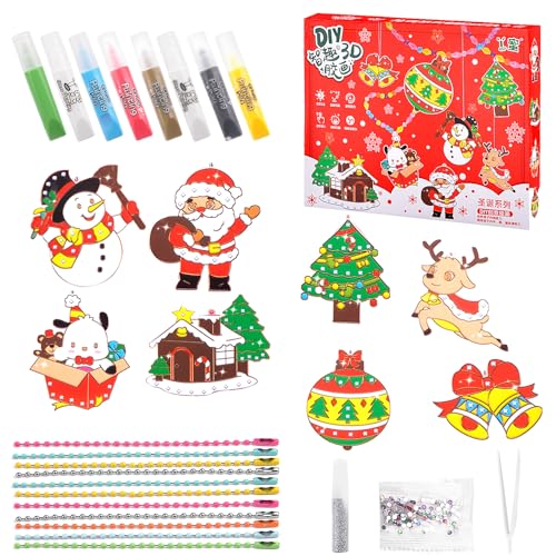 DIY Crystal Painting Set, DIY Crystal Paint Arts and Crafts Set, DIY Window Paint Art, Juego de Manualidades de Navidad para Miños, Art Painting Keychains Kits, Kit de Pintura de Diamantes para Niños