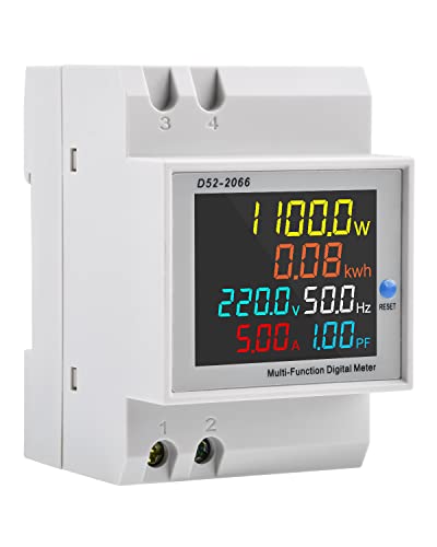 diymore Medidor de Electricidad Carril DIN AC 40-300V 100A 6 en 1 LCD Medidor de Energía Digital AC Meter KWh Meter, Ammeter Voltmeter Din, Built-in CT