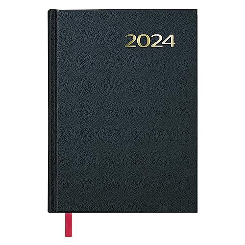 Dohe - Agenda 2024 - Día Página - Enero 2024 - Diciembre 2024 -Tamaño Mediano: 14x20 cm - 288 páginas - Encuadernación cosida - Tapa dura - Color Negro - Modelo Síntex