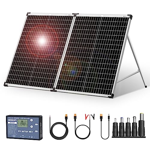 DOKIO Maleta solar plegable portátil de 100 W, 12 V, monocristalina, con controlador de carga impermeable