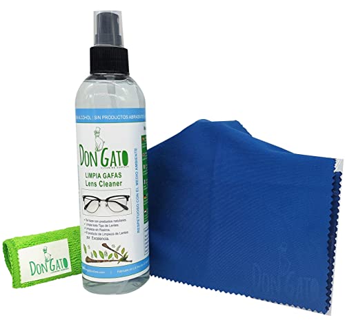 Don Gato - Liquido Limpia Gafas en Spray (250ml) + 2 paños de Microfibra. Producto Natural, sin Alcohol, sin amoniaco, Fabricado en España