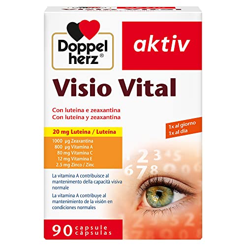 Doppelherz aktiv Visio Vital - Complemento Alimenticio para la Visión con Luteína, Zeaxantina, Vitamina A, C, E y Zinc, Sin Gluten ni Lactosa, 90 Cápsulas