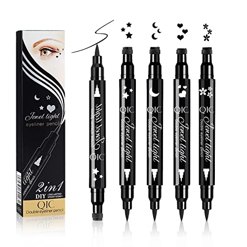 Dsaren 4 Piezas Sello Delineador de Ojos Waterproof Doble Cara Lapiz de Ojos Negro Eyeliner Tatuaje Delineadores de Ojos Líquido a Prueba de Manchas para Todas las Formas de Ojos